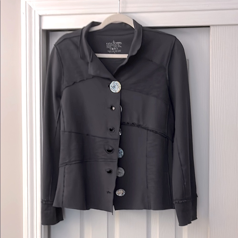 Unique Neon Buddha navy coat with jumbo buttons!!